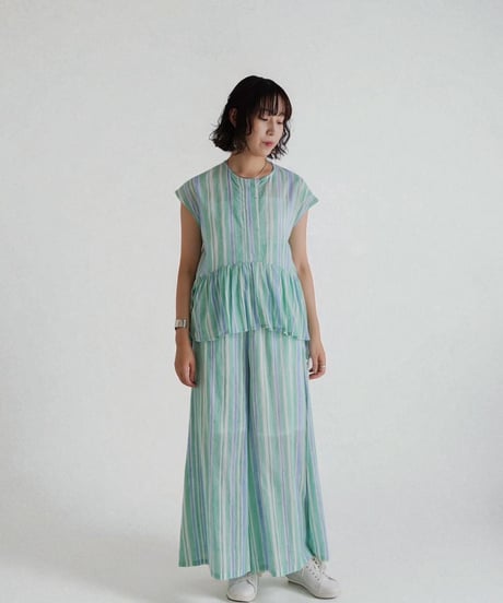 Mix stripeコットンフレンチスリーブPO