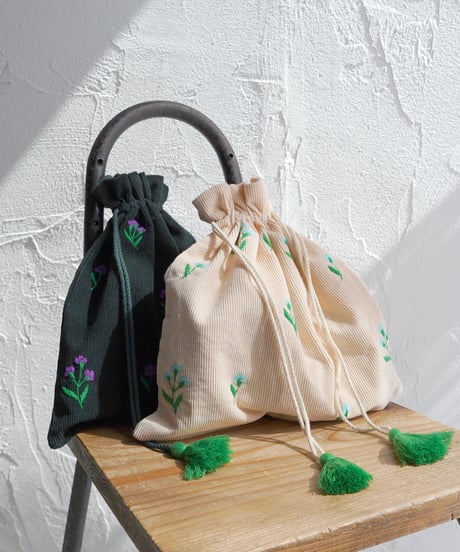 アリ刺繍コーデュロイバッグ