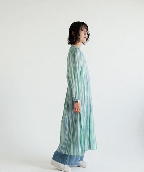 Mix stripeコットンVネックワンピース