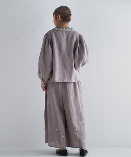 あり刺繍Singリネンワイドパンツ