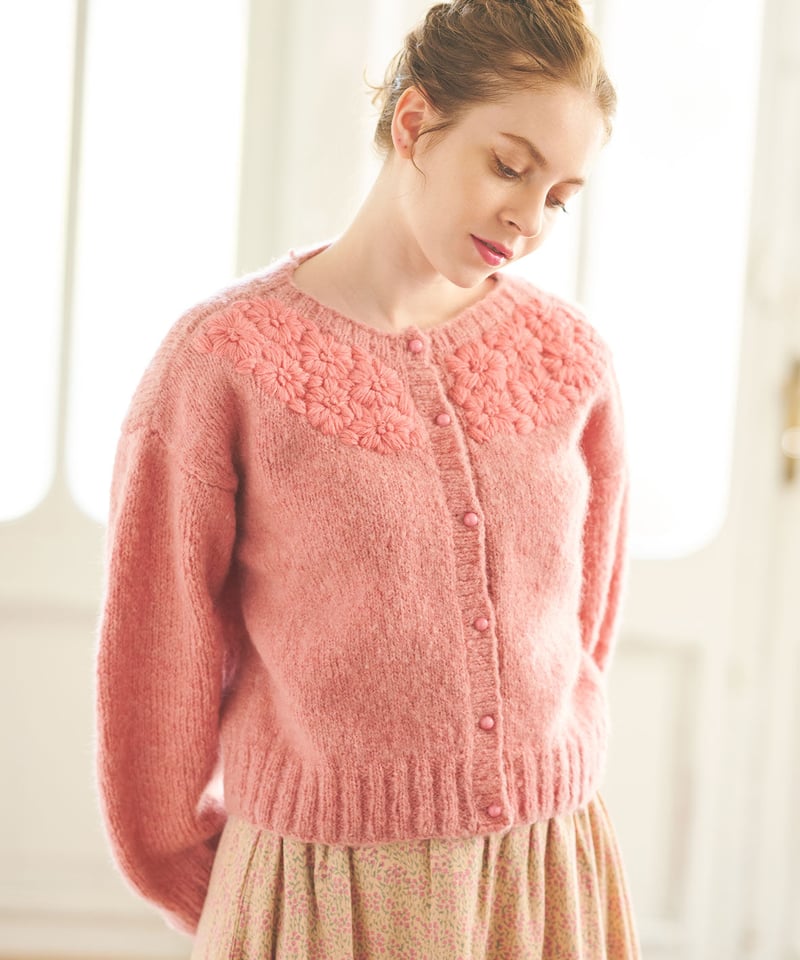 ウールナイロンフラワーカーディガン | kapuwa