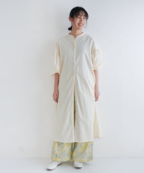 細コーデュロイロングシャツワンピース