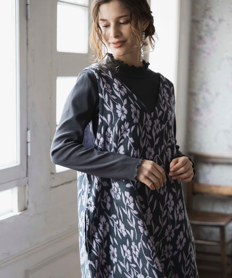 手織りジャガードフラワーワンピース | kapuwa