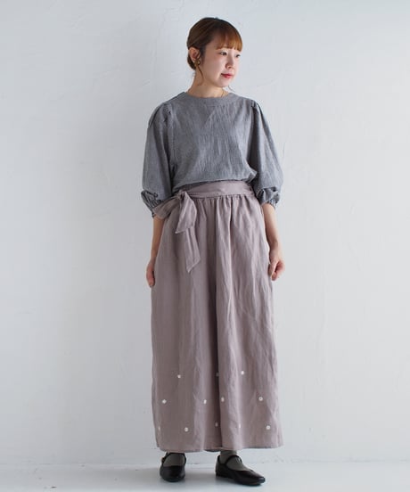 あり刺繍Singリネンワイドパンツ