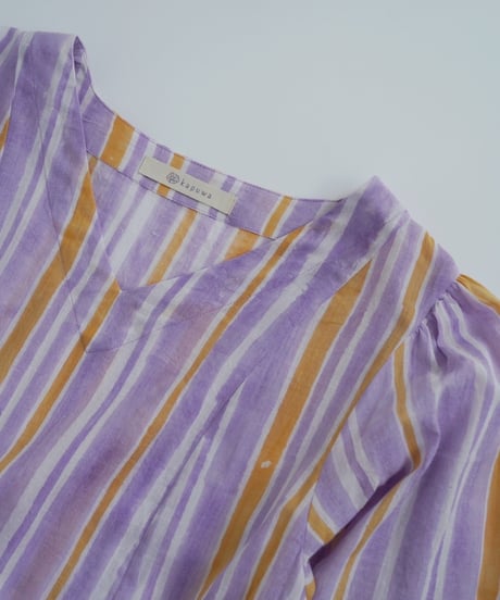 Mix stripeコットンVネックワンピース