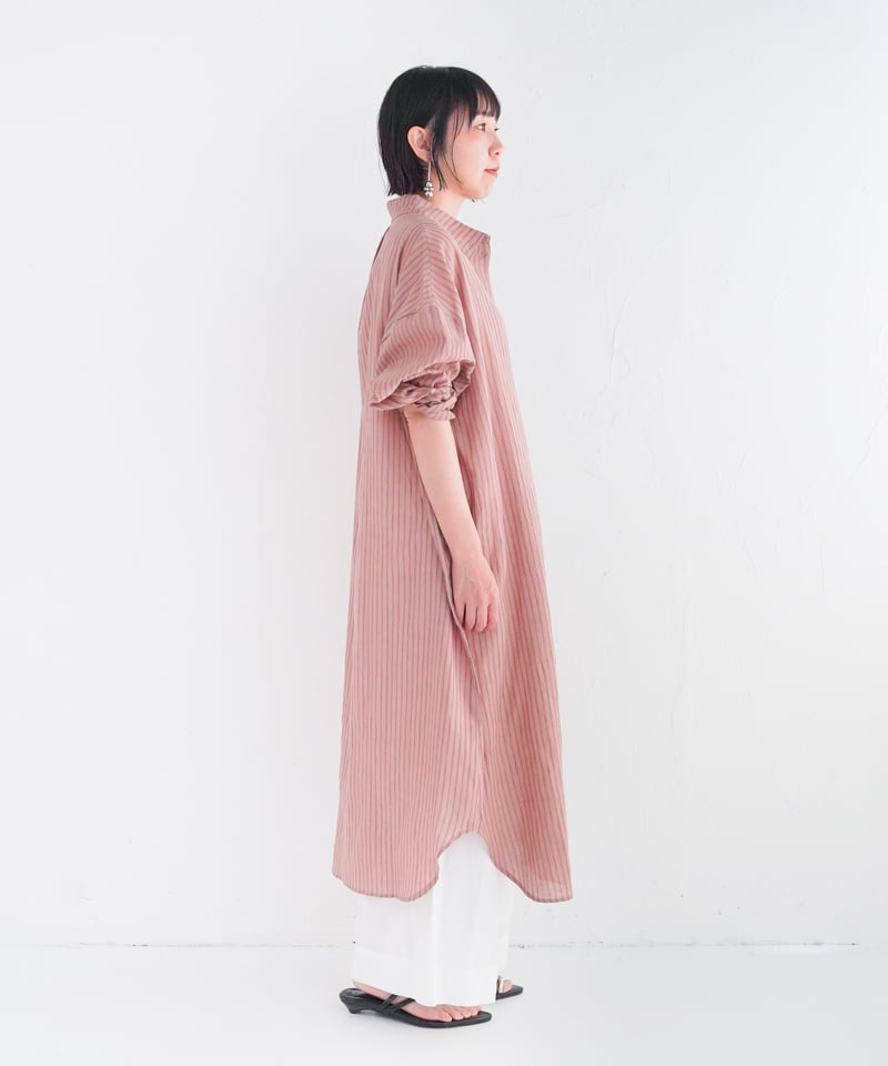 美品✨Theory✦コットン＆リネン素材 ピンク ストライプ シャツ ブラウス コットンカディ先染めストライプシャツOP | kapuwa