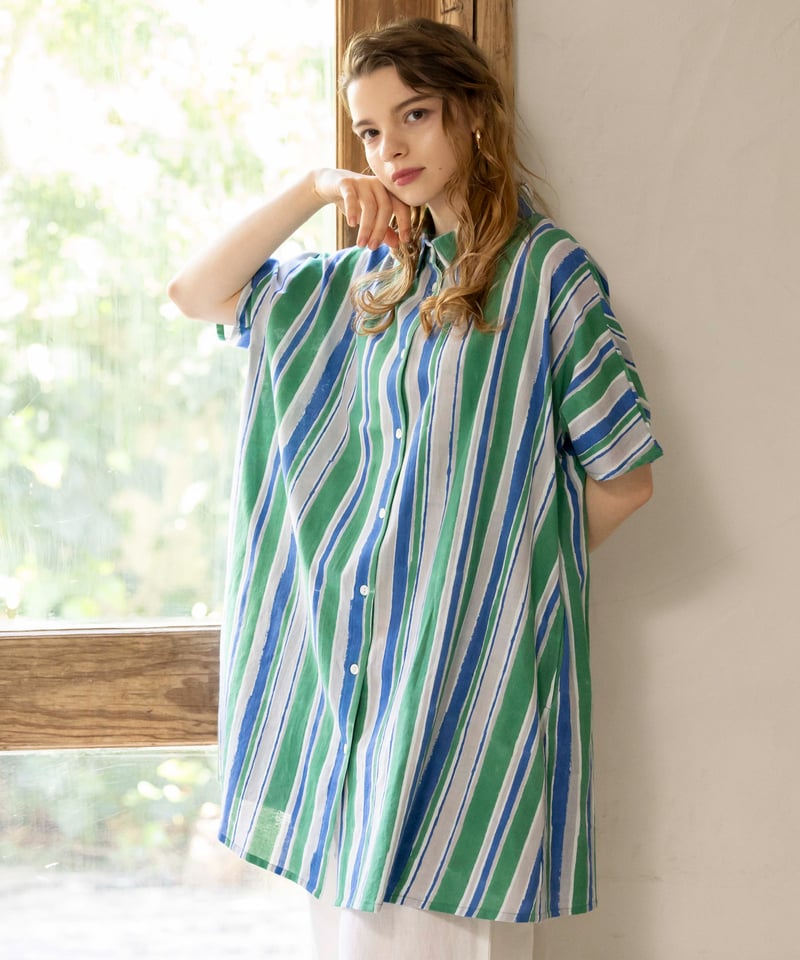 Multi stripeカディシャツチュニック | kapuwa