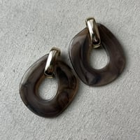 gold gray marble pierce earring