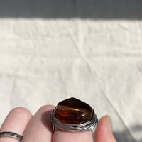 brown stone silver wire ring