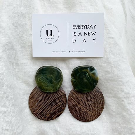 green marble wood oval pierce・earring