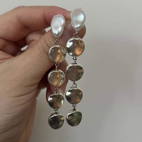 baroque pearl silver stone pierce earring