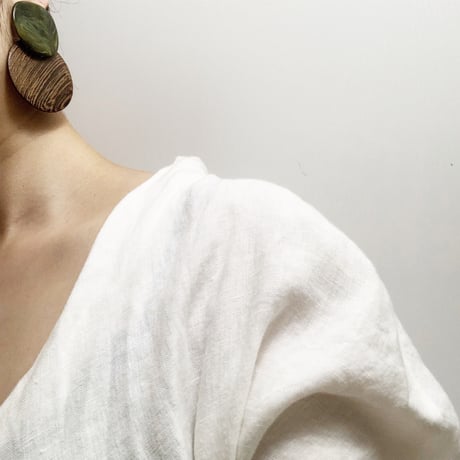 green marble wood oval pierce・earring