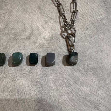 silver square chain stone necklace
