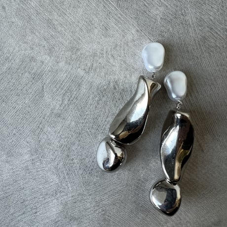 pearl silver metal beads pierce earring