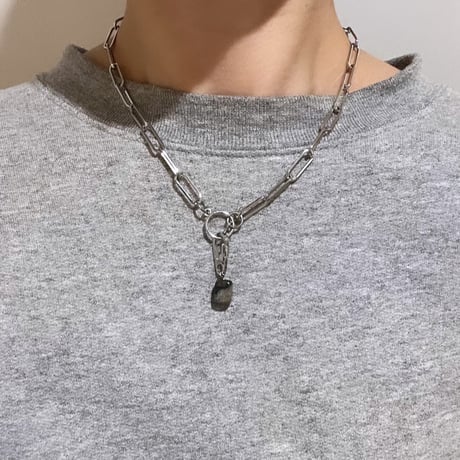 silver square chain stone necklace