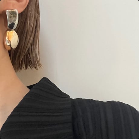 【予約販売】 square silver beads gold beads clear pierce earring