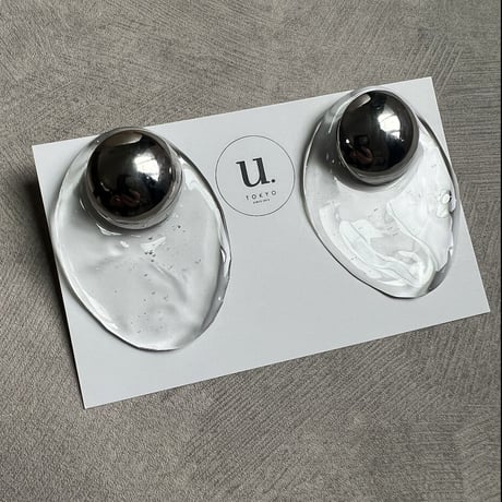 silver cabochon clear plate  pierce earring