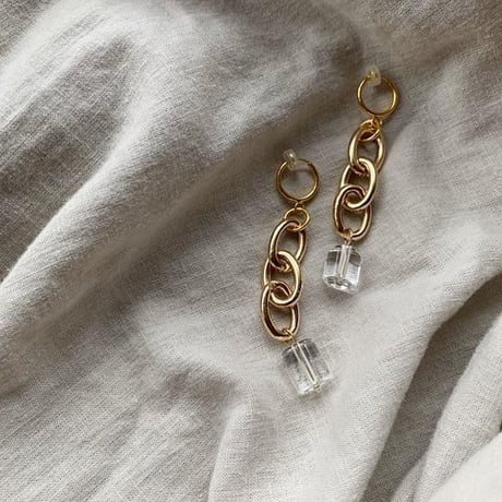 gold chain clear pierce・earring