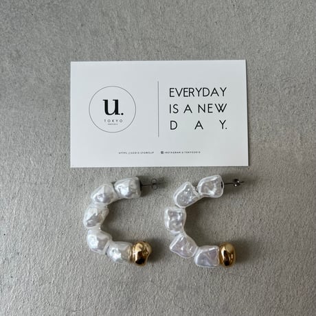 baroque pearl curve gold beads pierce earring