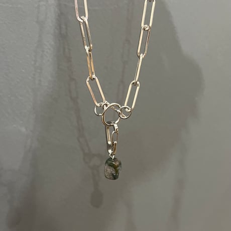 silver square chain stone necklace