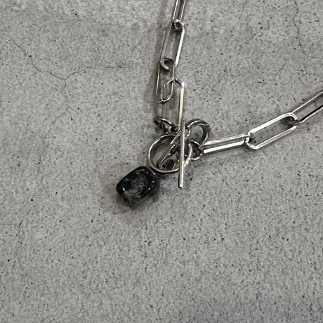 silver square chain stone necklace