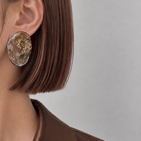 clear gold paint nuance pierce earring