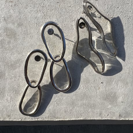 clear silver double  pierce earring