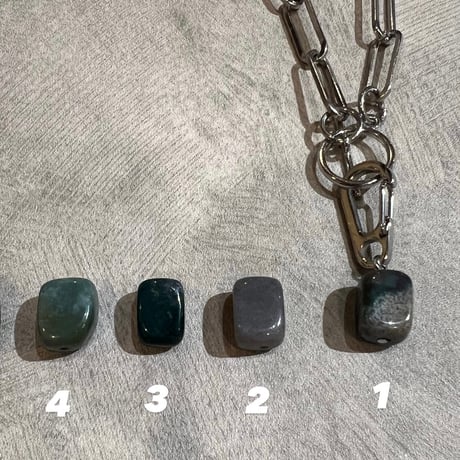 silver square chain stone necklace