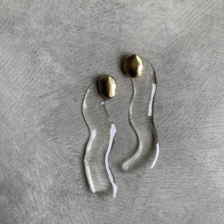 gold stone clear snake pierce・earring