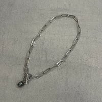 silver square chain stone necklace