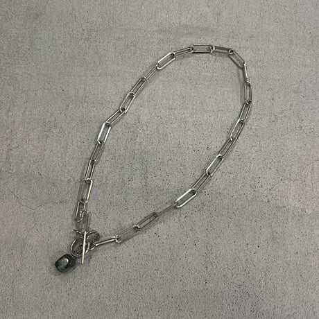 silver square chain stone necklace