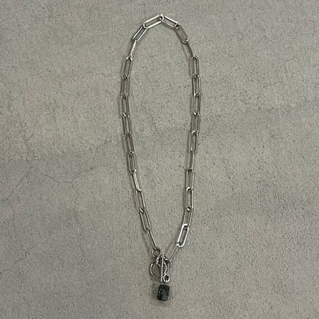 silver square chain stone necklace