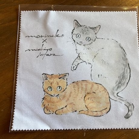 ここでしか買えません！ハラミチヨさんイラストめがね拭き　モデルはもりねこのねこ！
