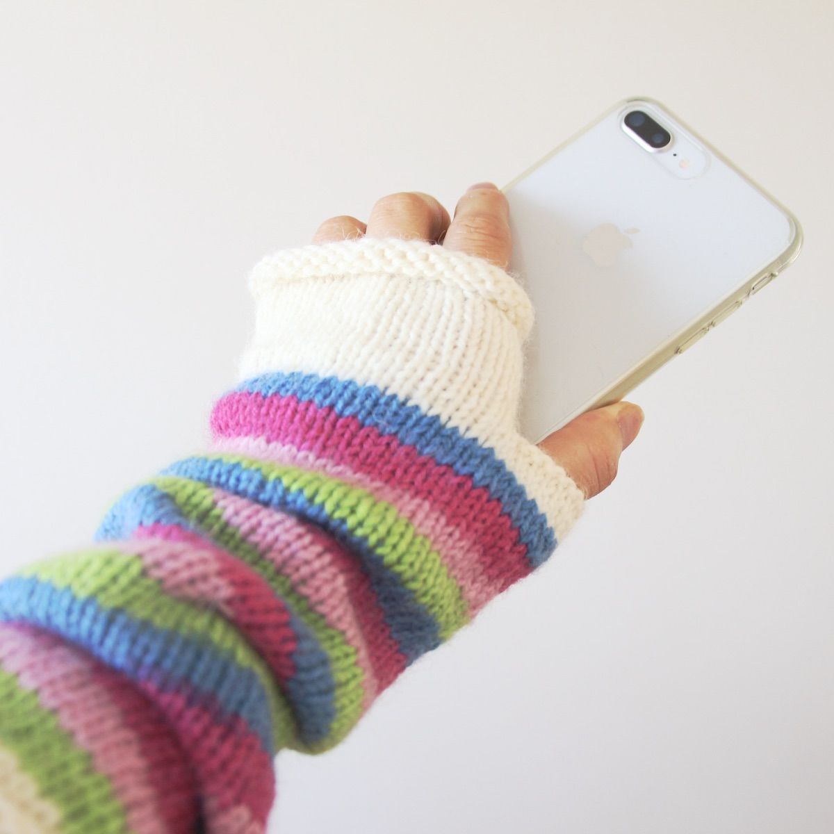 データ版レシピ「ボーダーカラー糸で編むアームウォーマー