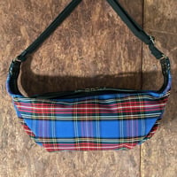 帆布ボディバッグーM　チェック柄　青
