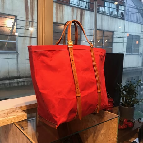 帆布トートバッグMサイズ　赤×キャメル