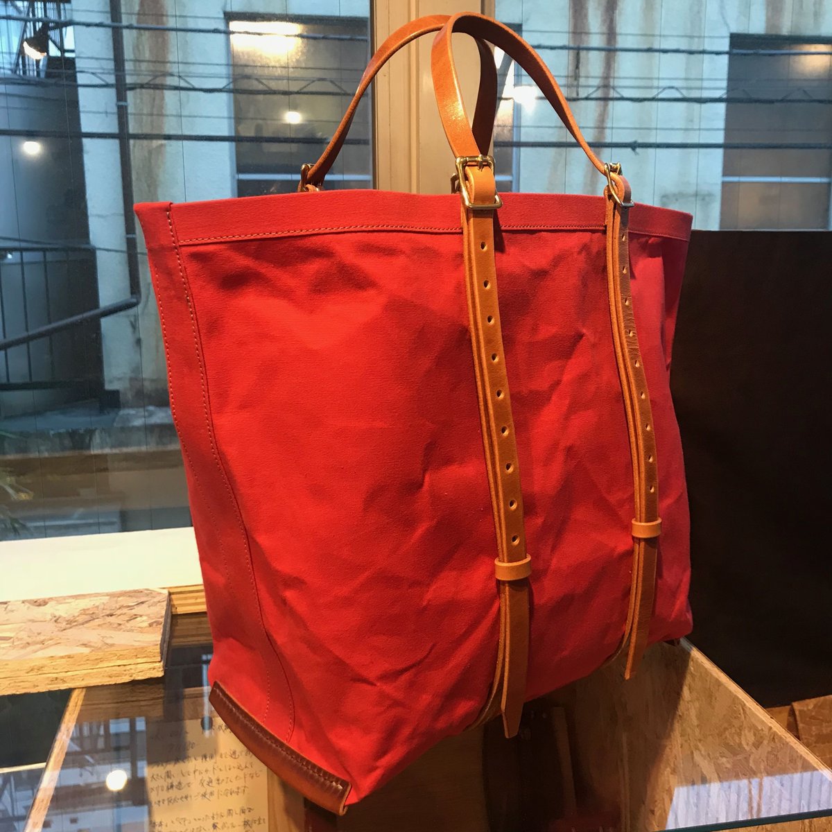 帆布トートバッグMサイズ 赤×キャメル | m.ripple web shop 帆布トートバッグMサイズ 赤×キャメル | m.ripple web shop