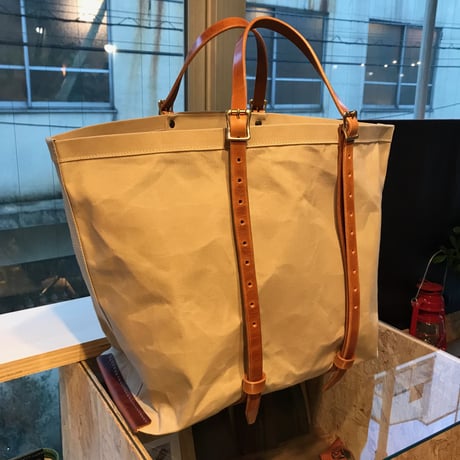 帆布トートバッグMサイズ　ベージュ×キャメル