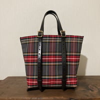 チェック　グレー　帆布トートバッグ　Sサイズ