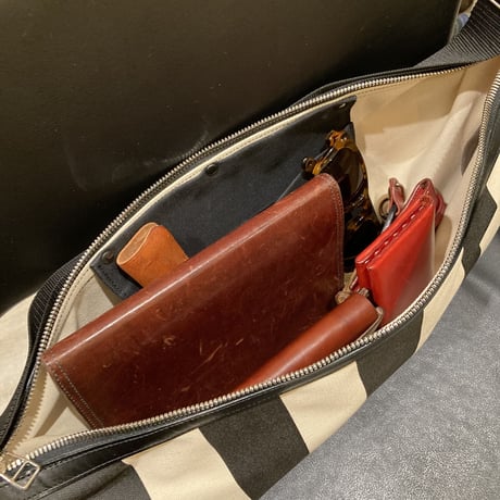 帆布ボディバッグーM　チェック柄　グレー