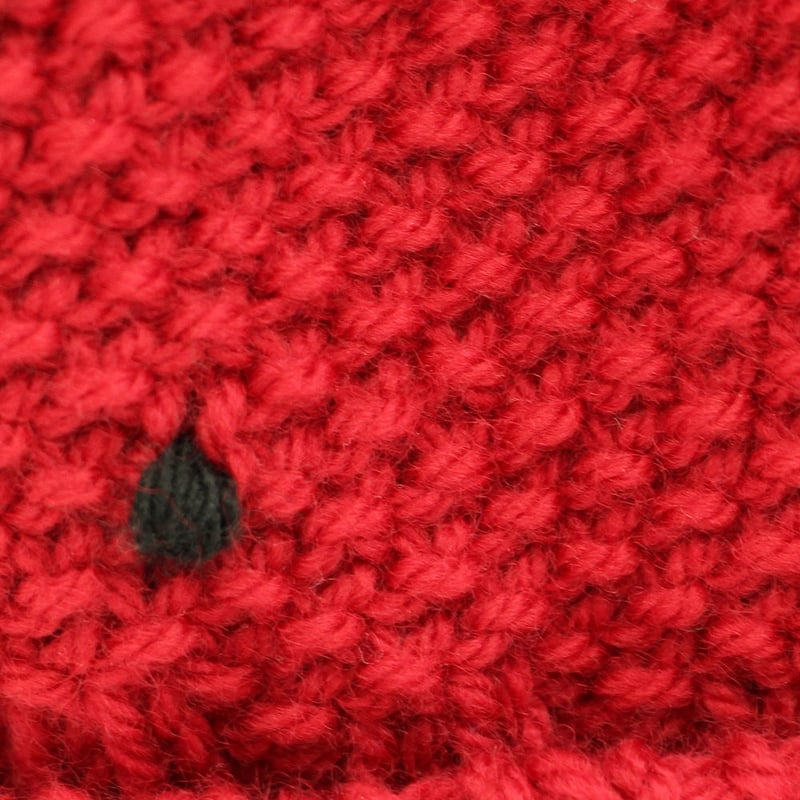 新品未使用　いちごモチーフ付きニット帽　クロ系 手編みIchigoニット帽（ヘタ） | Programming Club Network