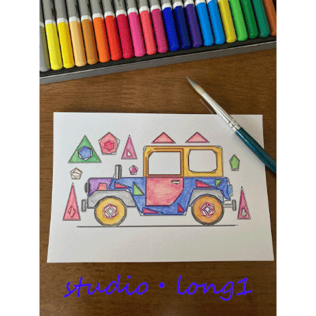 塗り絵・イラスト素材！自動車のデジタルカラー線画（4X4）Coloring book・Calendar material！