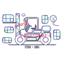 塗り絵・イラスト素材！自動車のデジタルカラー線画（フォークリフト）Coloring book・Calendar material！
