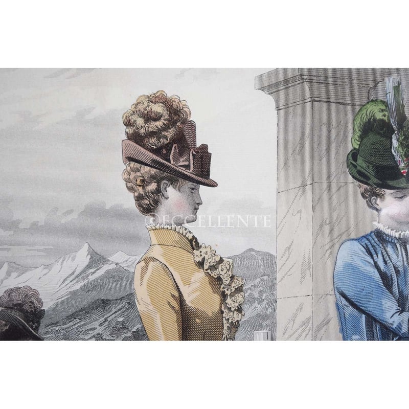 アンティーク雑貨】リトグラフ 19世紀モードスナップ（ベージュ