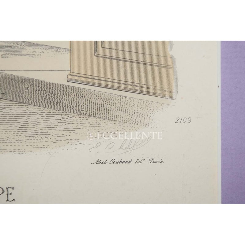 アンティーク雑貨】リトグラフ 19世紀モードスナップ（ベージュ