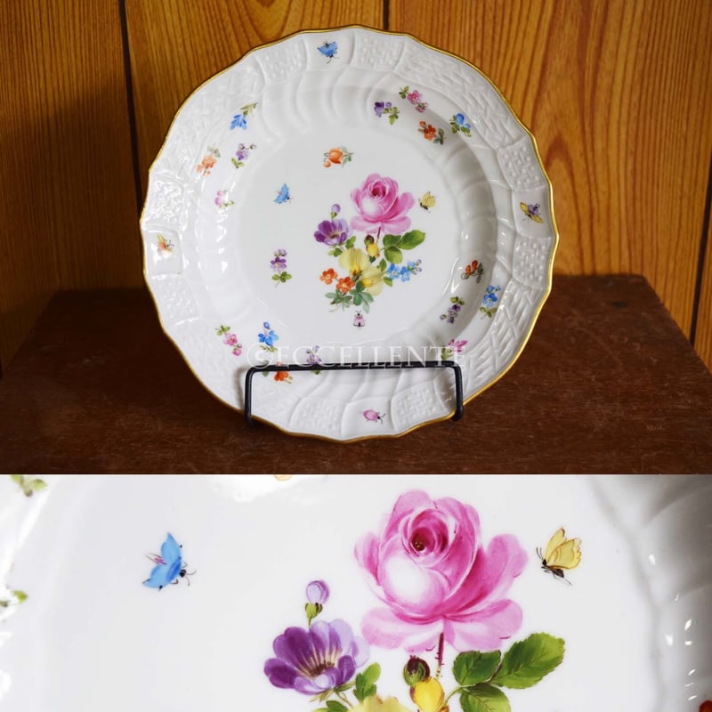 マイセン アンティーク 花柄の陶磁器プレート
