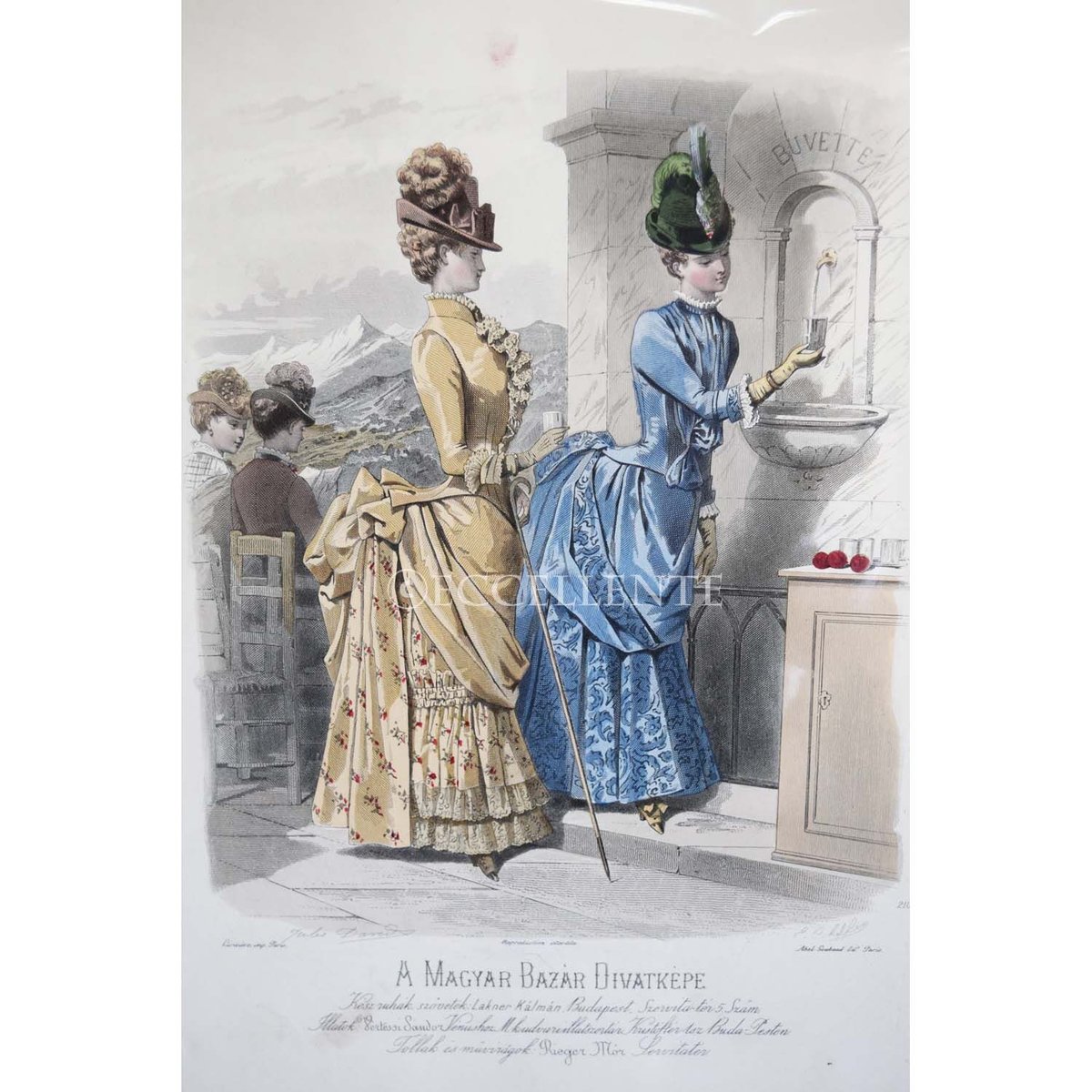 アンティーク雑貨】リトグラフ 19世紀モードスナップ（ベージュ