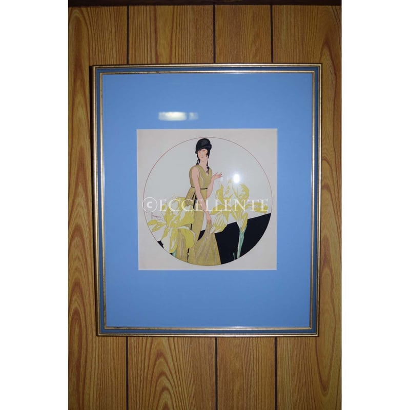 アンティーク雑貨】【アールデコ】リトグラフ 花と女性（額装済み