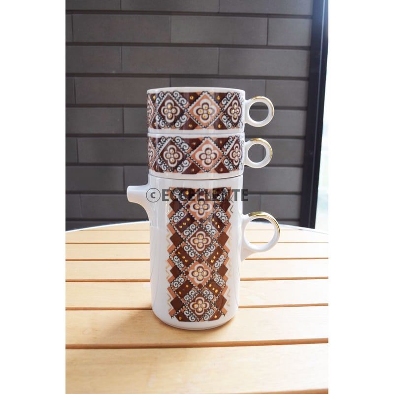 東欧ヴィンテージ】【リガ陶器工場】幾何学模様カップ＆ポット