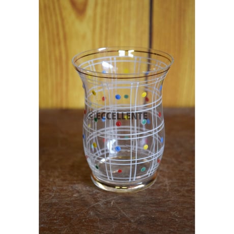 【ヴィンテージ洋食器】【ボヘミアガラス】ペイントガラス　カラフルドットグラス